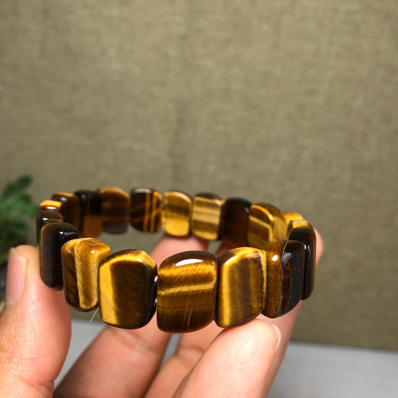 Rare Natural yellow tiger eye Crystal chain aspect beads bracelet 29g A4752