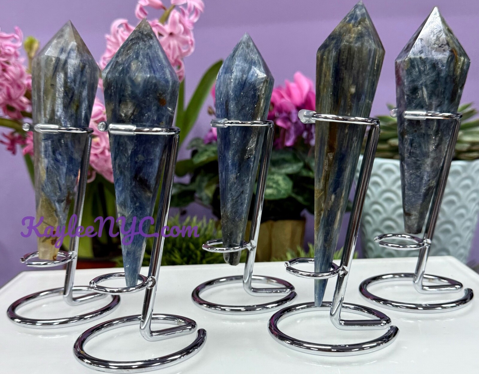 Wholesale Lot 5 PCs Natural Blue Kyanite Scepter W Stand Crystal Healing