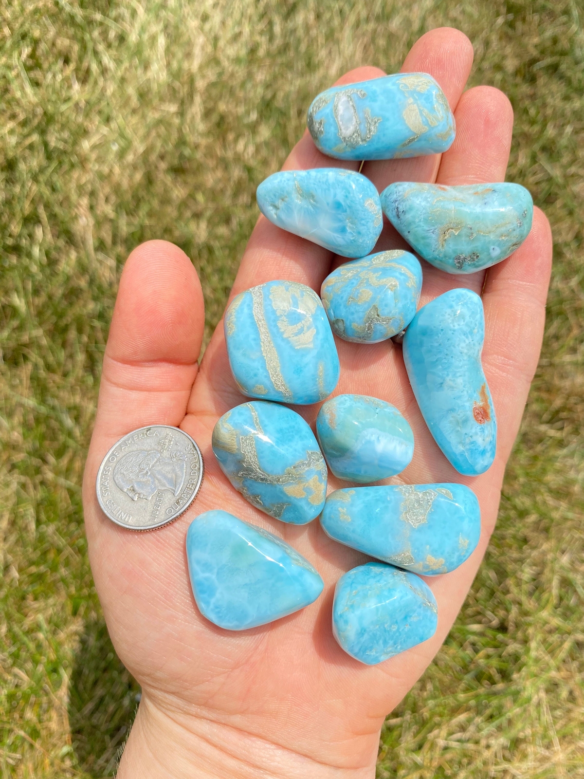 Larimar Tumbled Stone (Grade AB) Natural Larimar Crystal from Dominican Republic