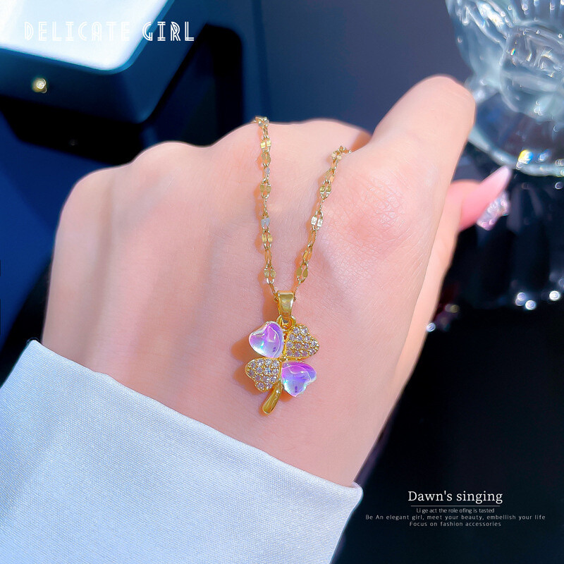Women’s Fashion Jewelry Aurora borealis Gold Lucky grass Pendant Necklace 1PC