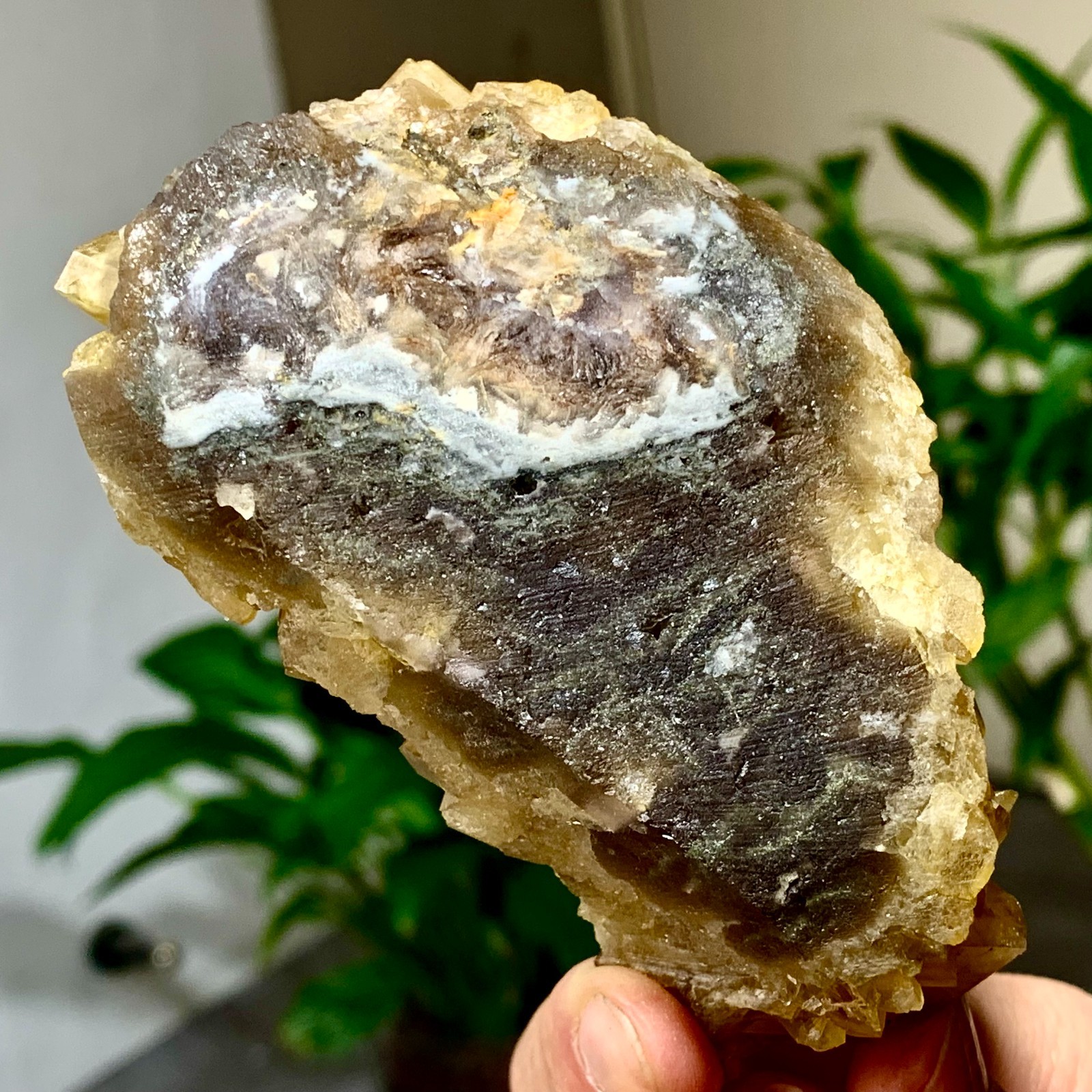 300G Shiny Golden Cuboid Barite Crystal Based on the Purple Spherical Fluorite