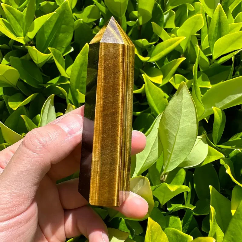 Natural Tiger’s Eye Crystal Wand Obelisk Reiki Tower Point Healing Home Decor