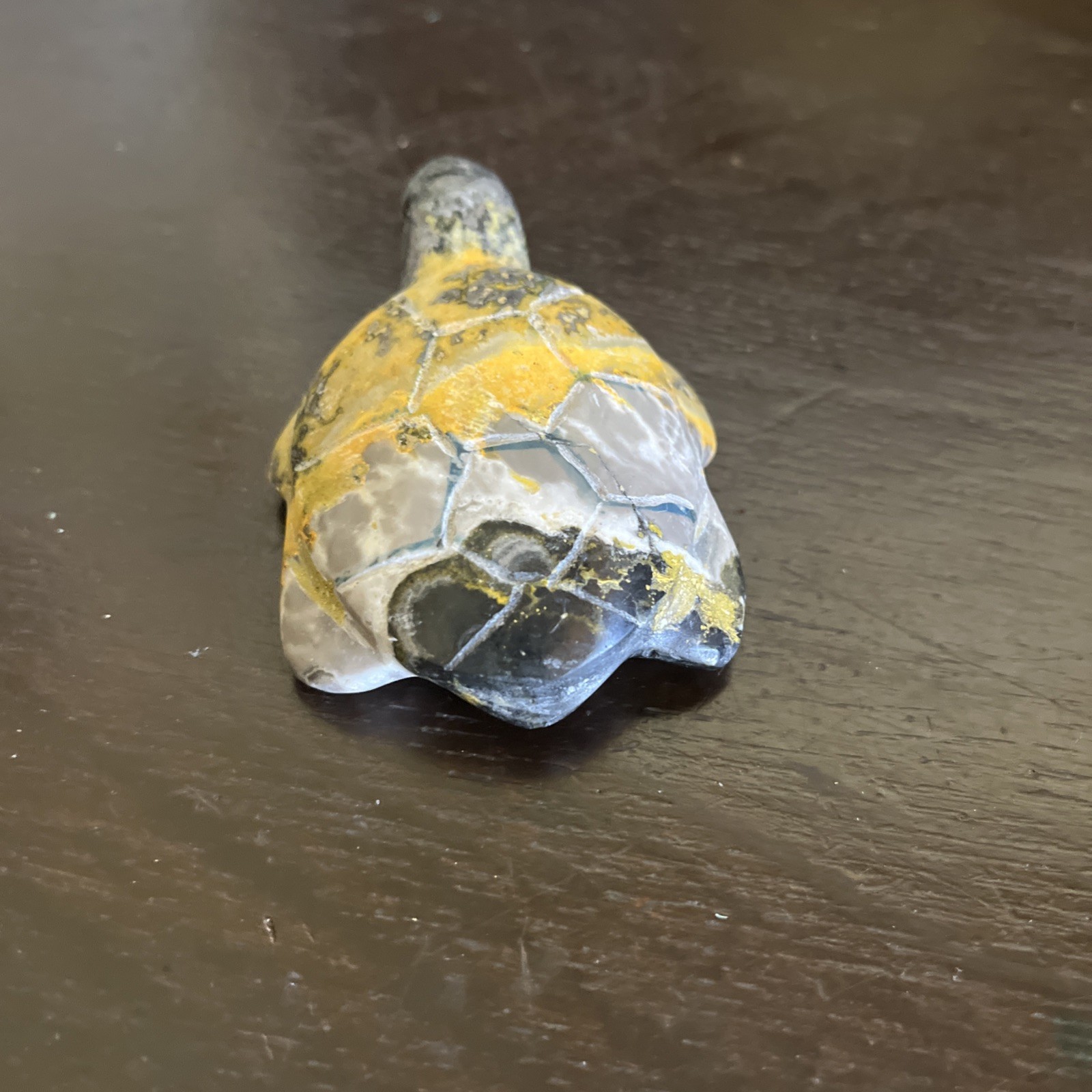 Authentic Bumble Bee Jasper Gemstone Turtle Carving Good Detail 3 Inch Yellow