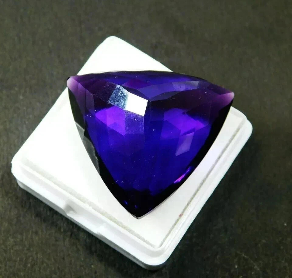 100 CT Natural Purple Amethyst Trillion Cut Certified Huge Gemstone Brazil