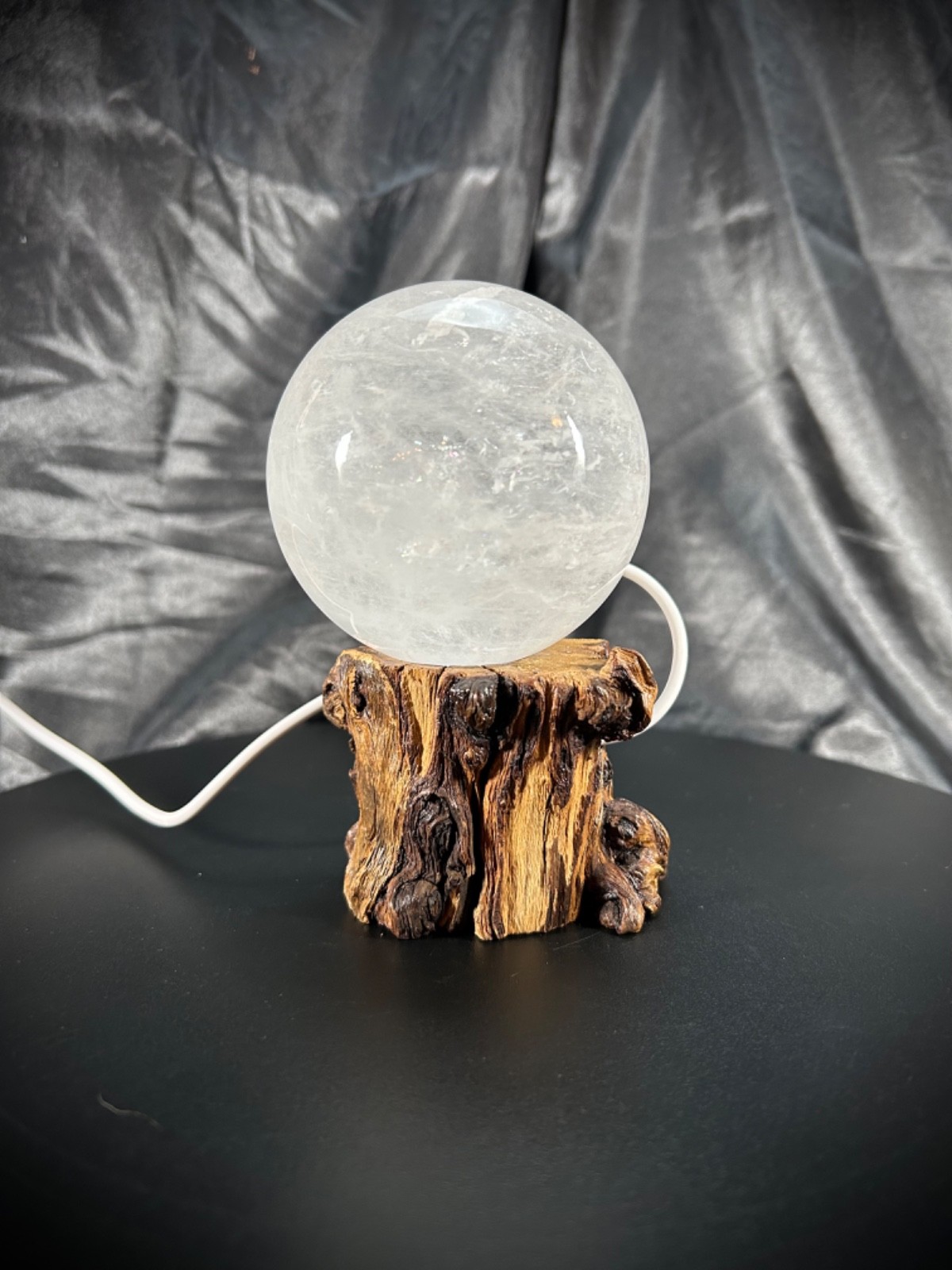 3.1″ Clear Quartz Sphere With Both Lighted Wood And Clear Acrylic Stands 1lb 8oz