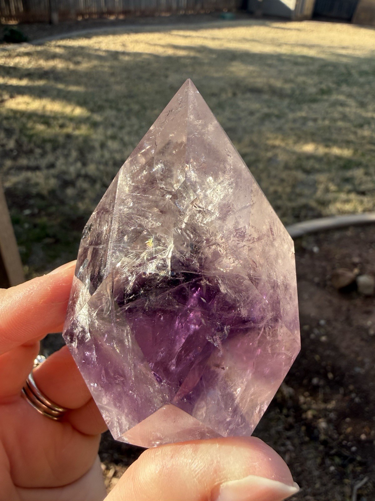 9.1oz High Quality Phantom Amethyst Faceted Drop Crystal Freeform With Rainbows