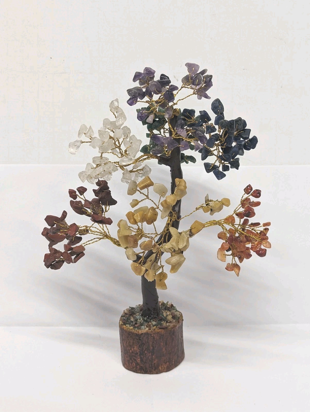 Seven Chakra Money Bonsai Tree of Life Healing Feng Shui Statue On Wood Base