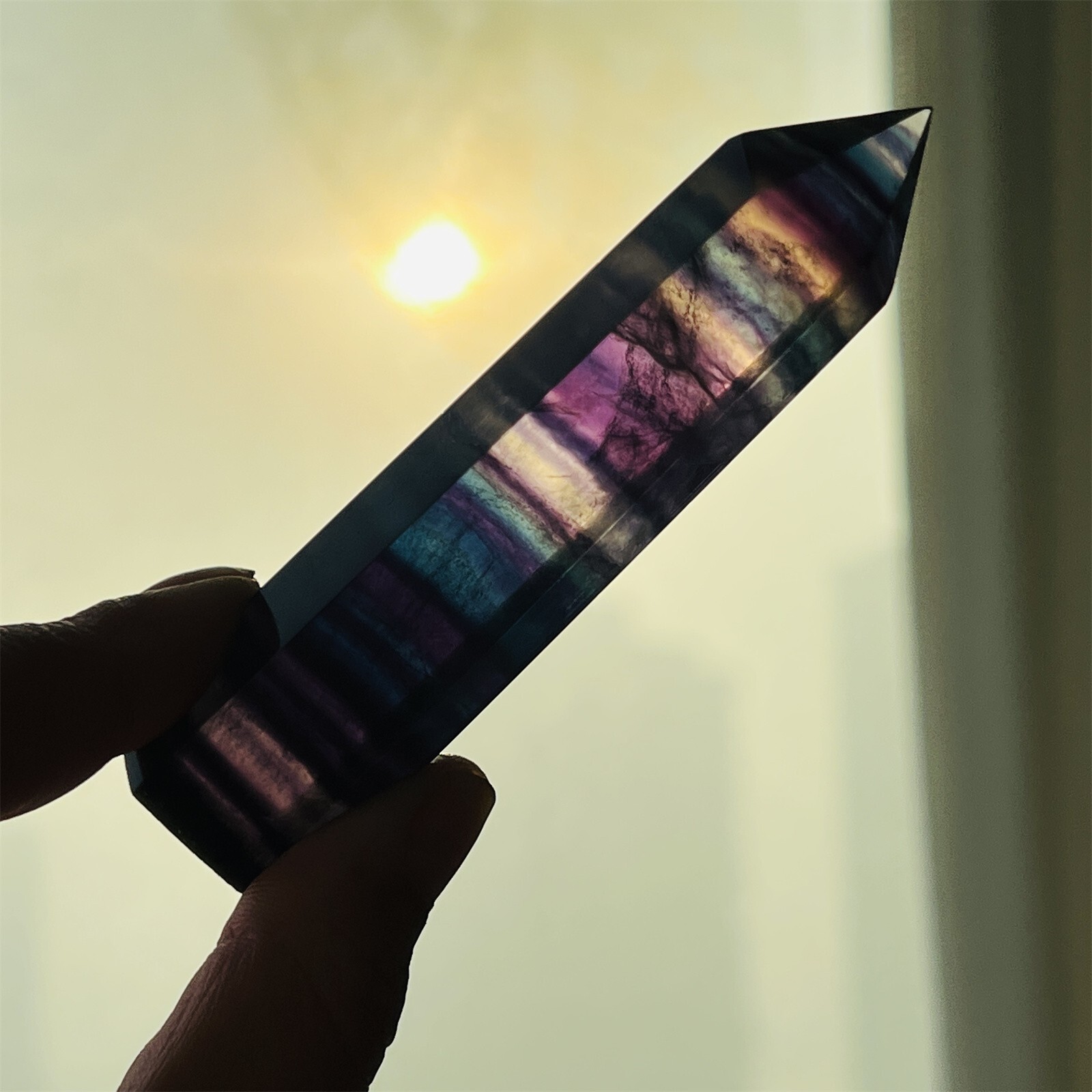 80g+ Natural Rainbow fluorite obelisk gem quartz crystal wand point healing 1pc