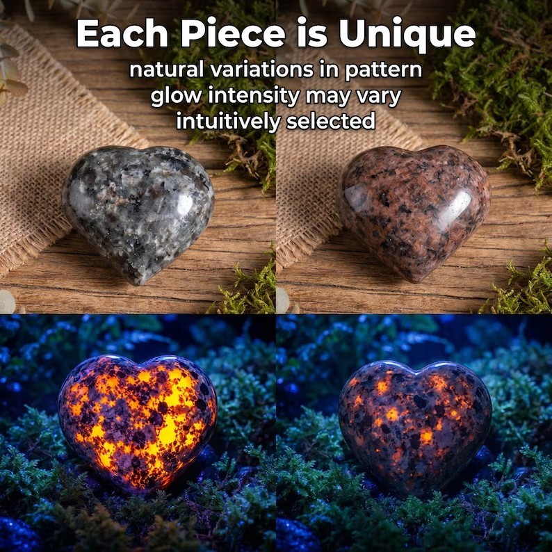 Yooperlite 5CM Large Heart Palm Glowing Stone Healing Decoration Collection Gift