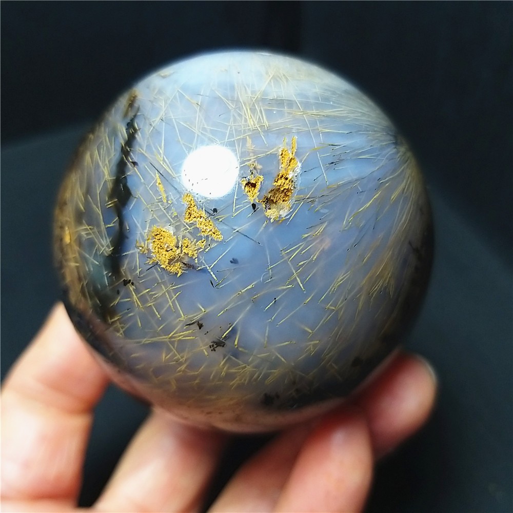 RARE 297.5g Natural Golden Hair Rutilated Agate Crystal Sphere Healing A4888