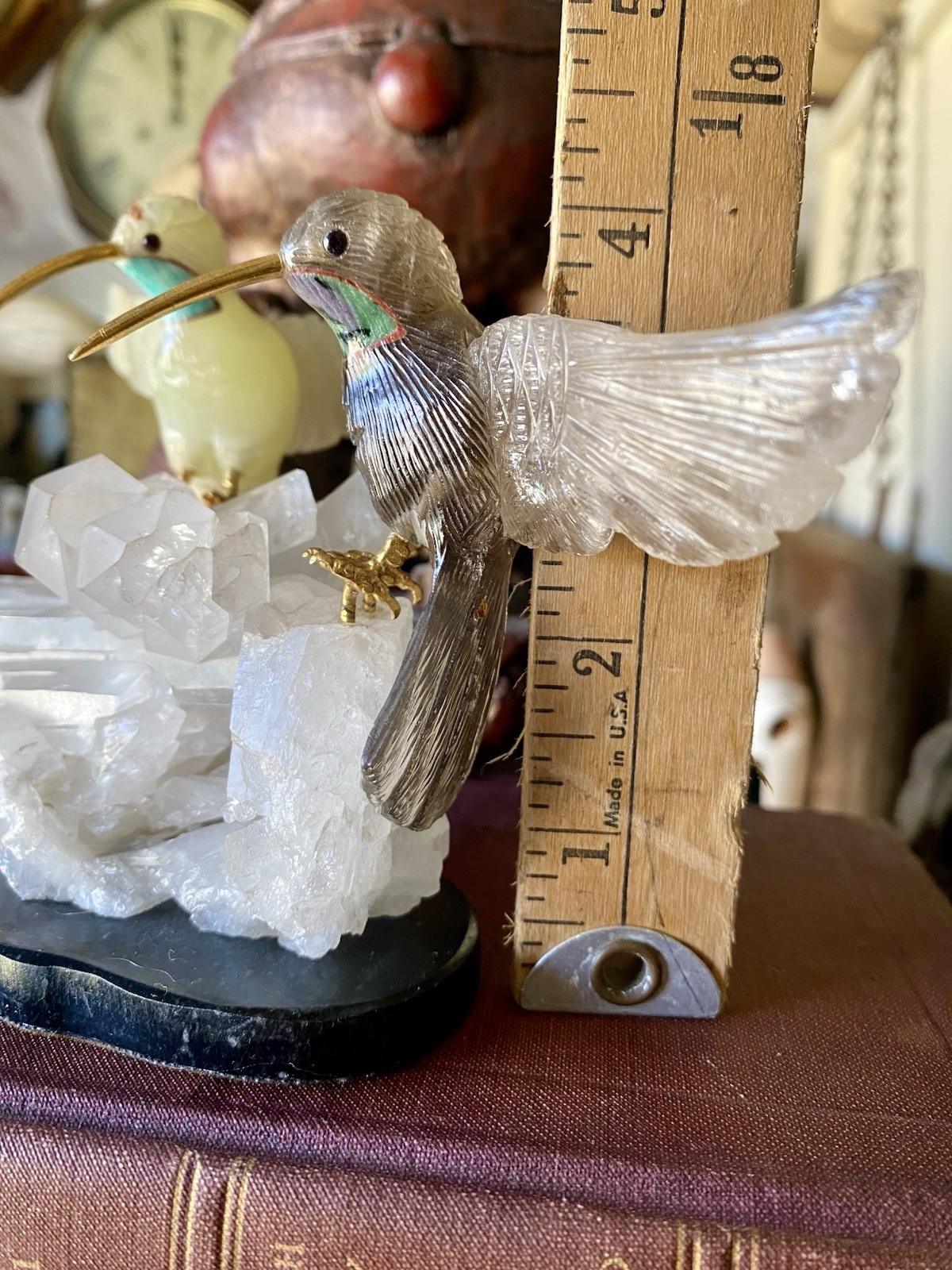 Peter Muller Hand Carved Smokey Quartz, Marble, Quartz Hummingbirds On Quartz