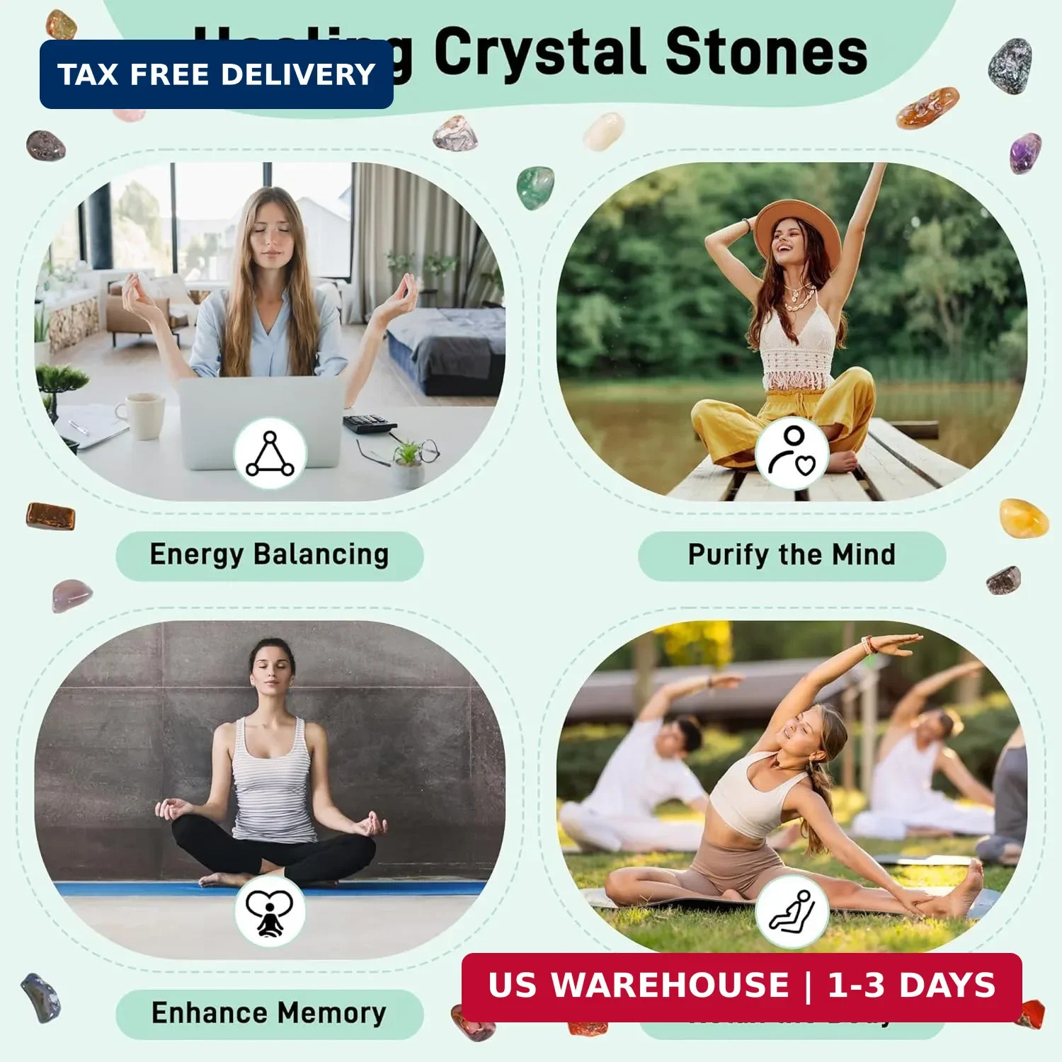 18 Pcs Healing Crystals and Stones Set, Natural Polished Gemstones, 0.8-1.2 Inch