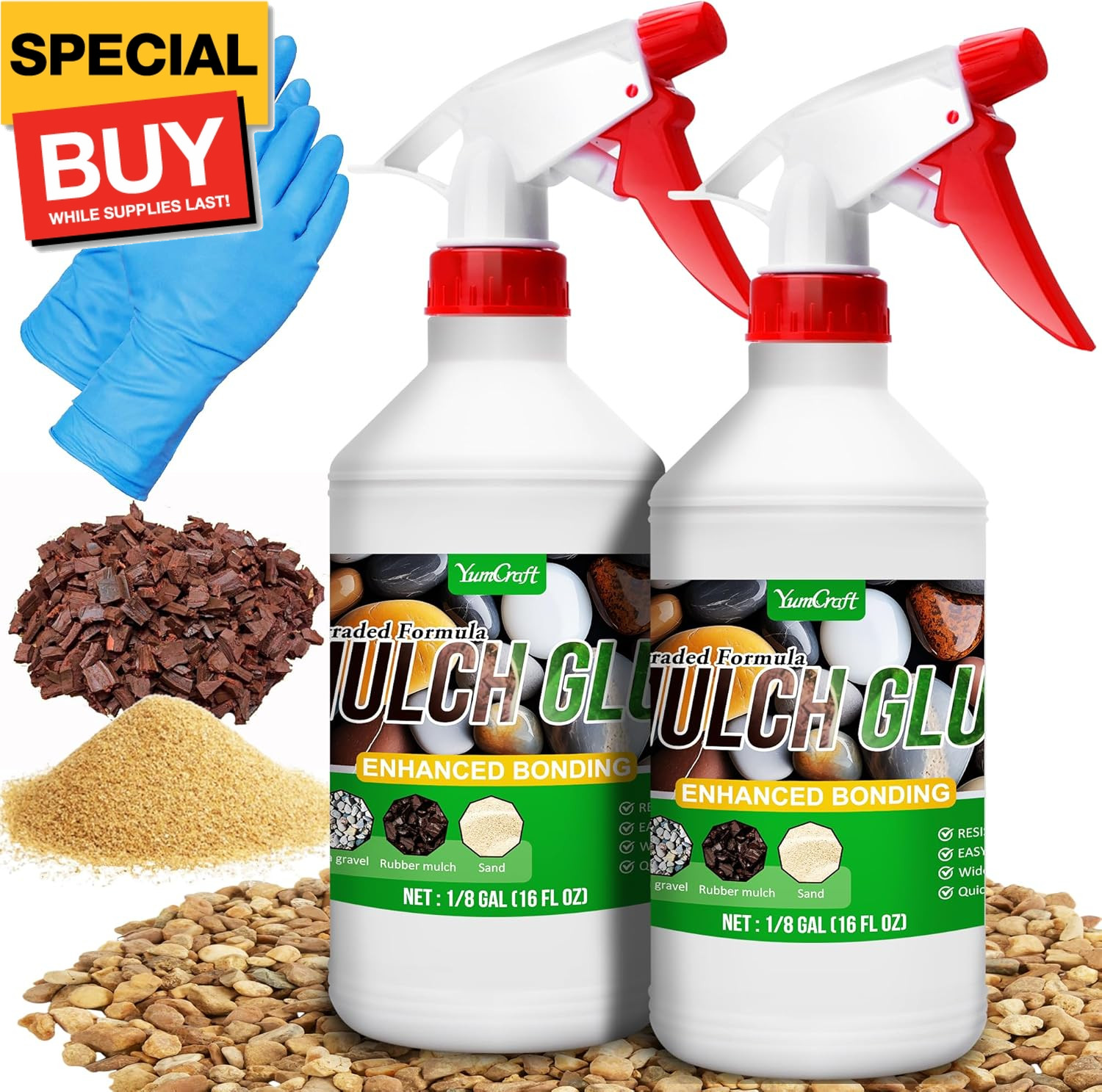 Mulch Glue – 32oz Adhesive Pea Gravel Binder for Landscaping, Garden – Concentra