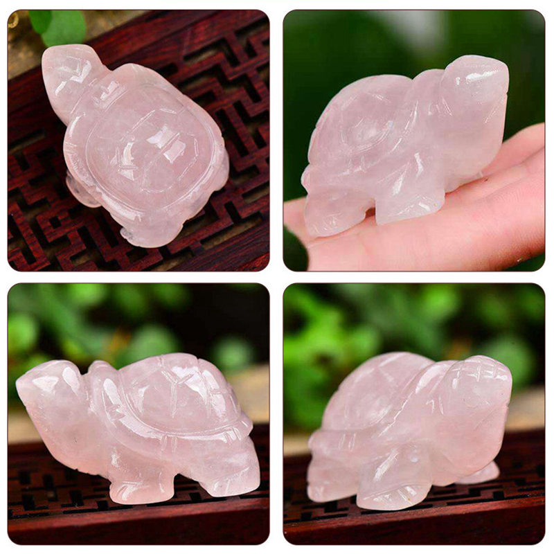 Natural Rose Quartz Crystal Tortoise Carved Healing Vivid Turtle Specimens Decor