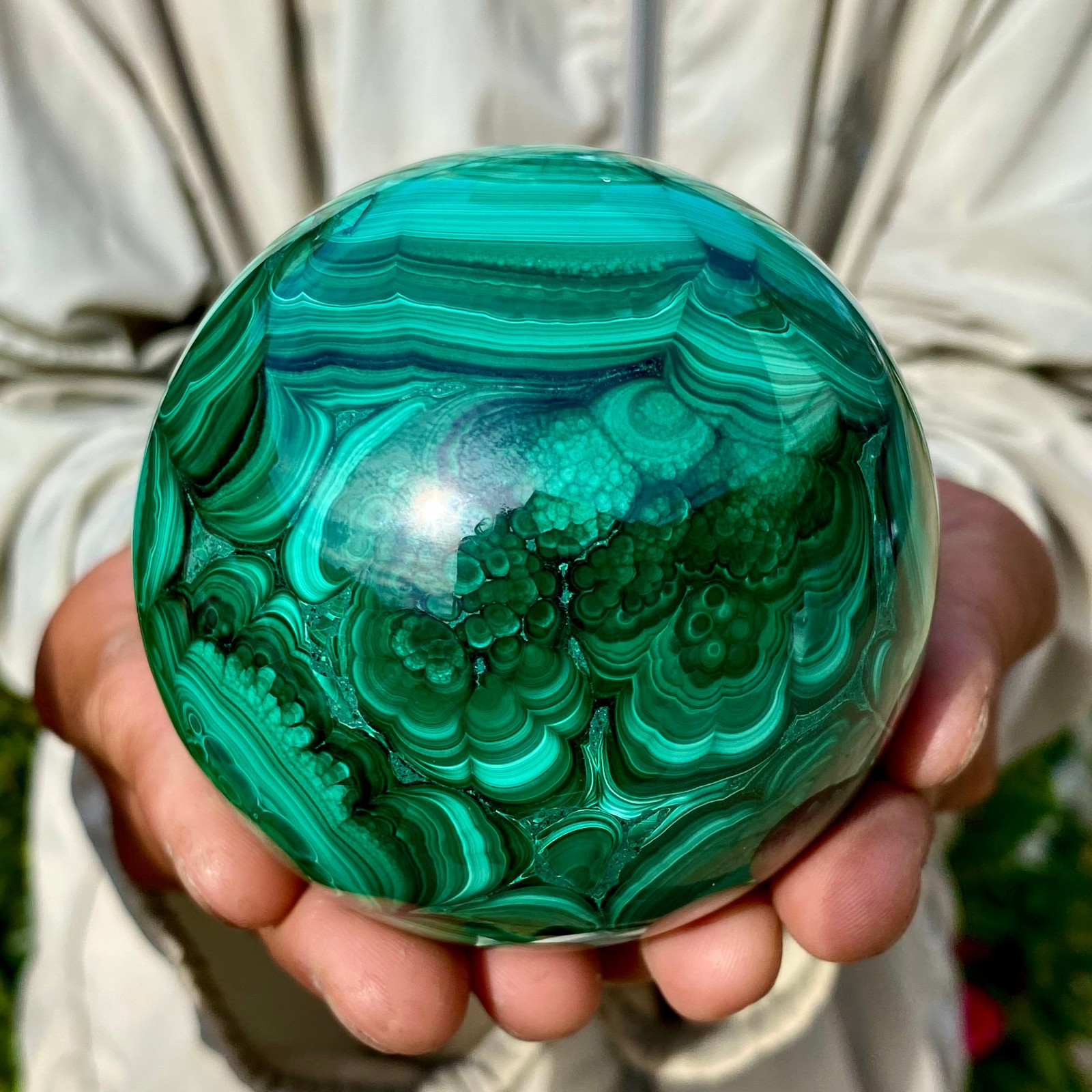 2.20LB Rare Natural Malachite quartz hand Carved sphere Crystal Healing