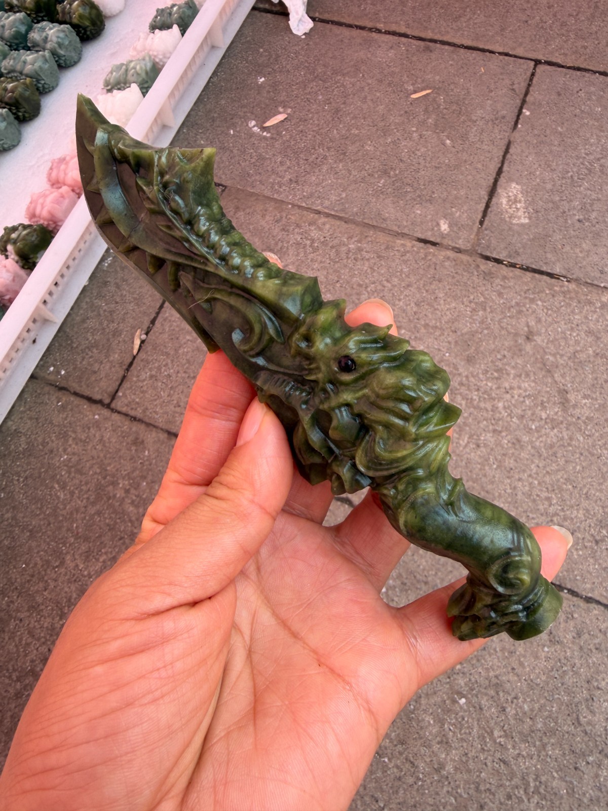 1pc Natural ophiolite Quartz Carved Dragon Knife Crystal Reiki Decor Gift
