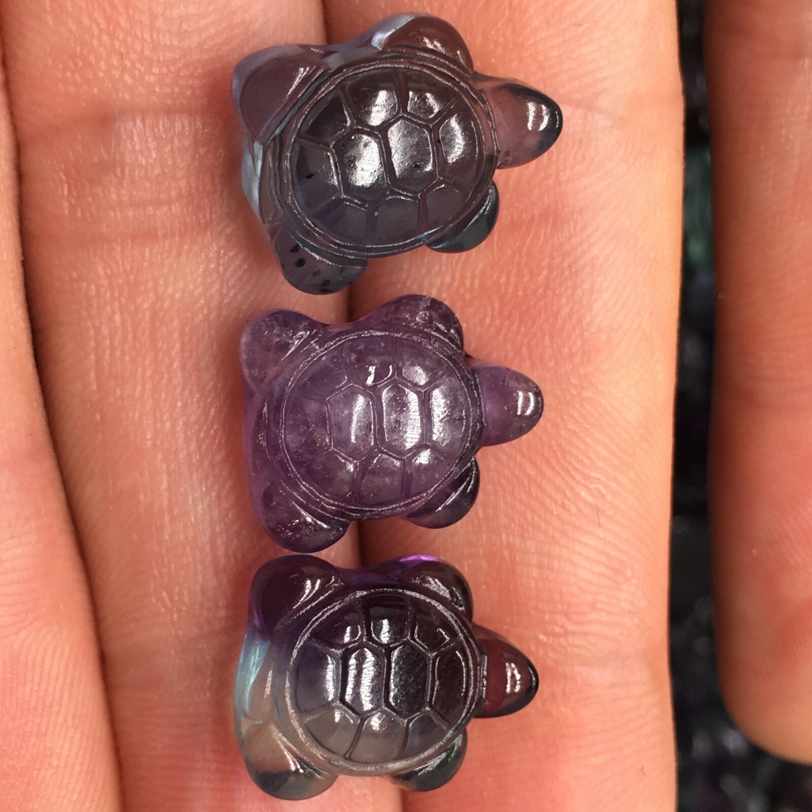 10pc Natural fluortie Quartz hand Carved tortoise crystal Reiki healing