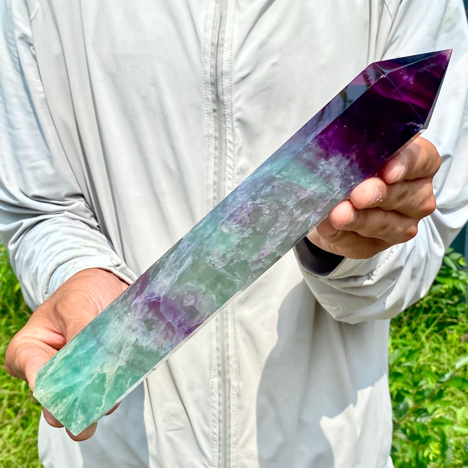 2.44LB Natural Fluorite Crystal Column Magic Wand Obelisk Point Earth Healing