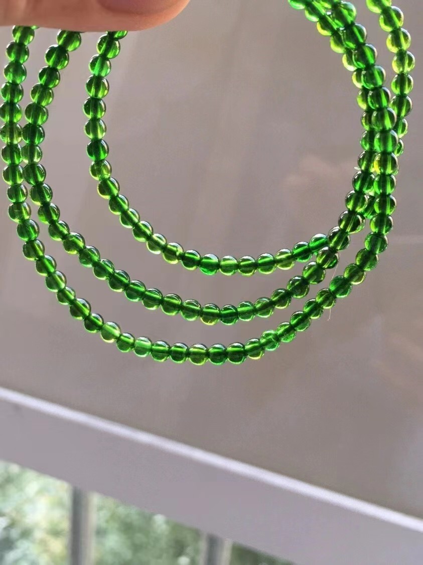 Genuine Natural Green Diopside Gemstone Round Beads Bracelet 3.5mm 3P