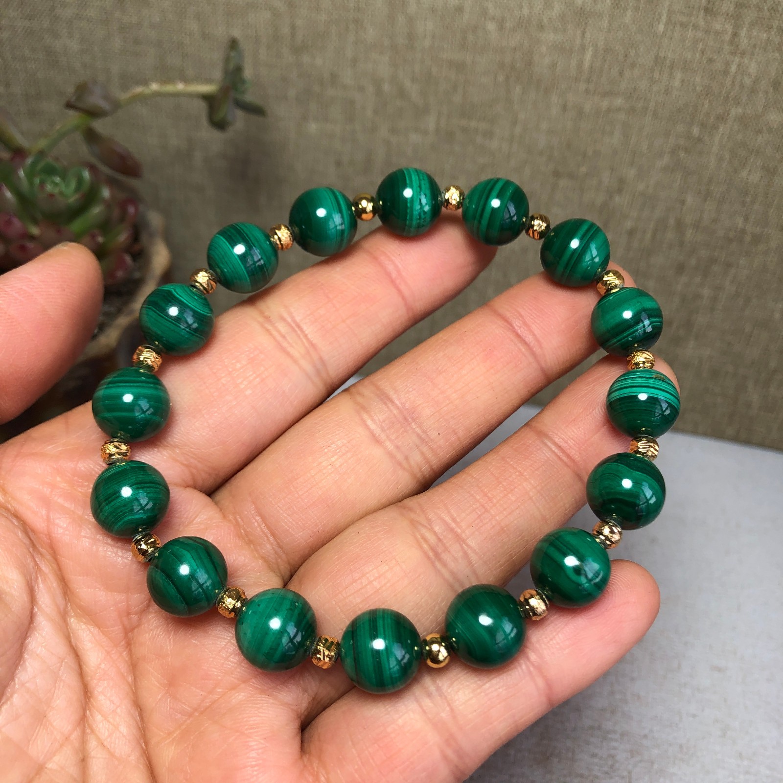 12mm Natural malachite gemstone Crystal chain beads bracelet 38-39g A4100