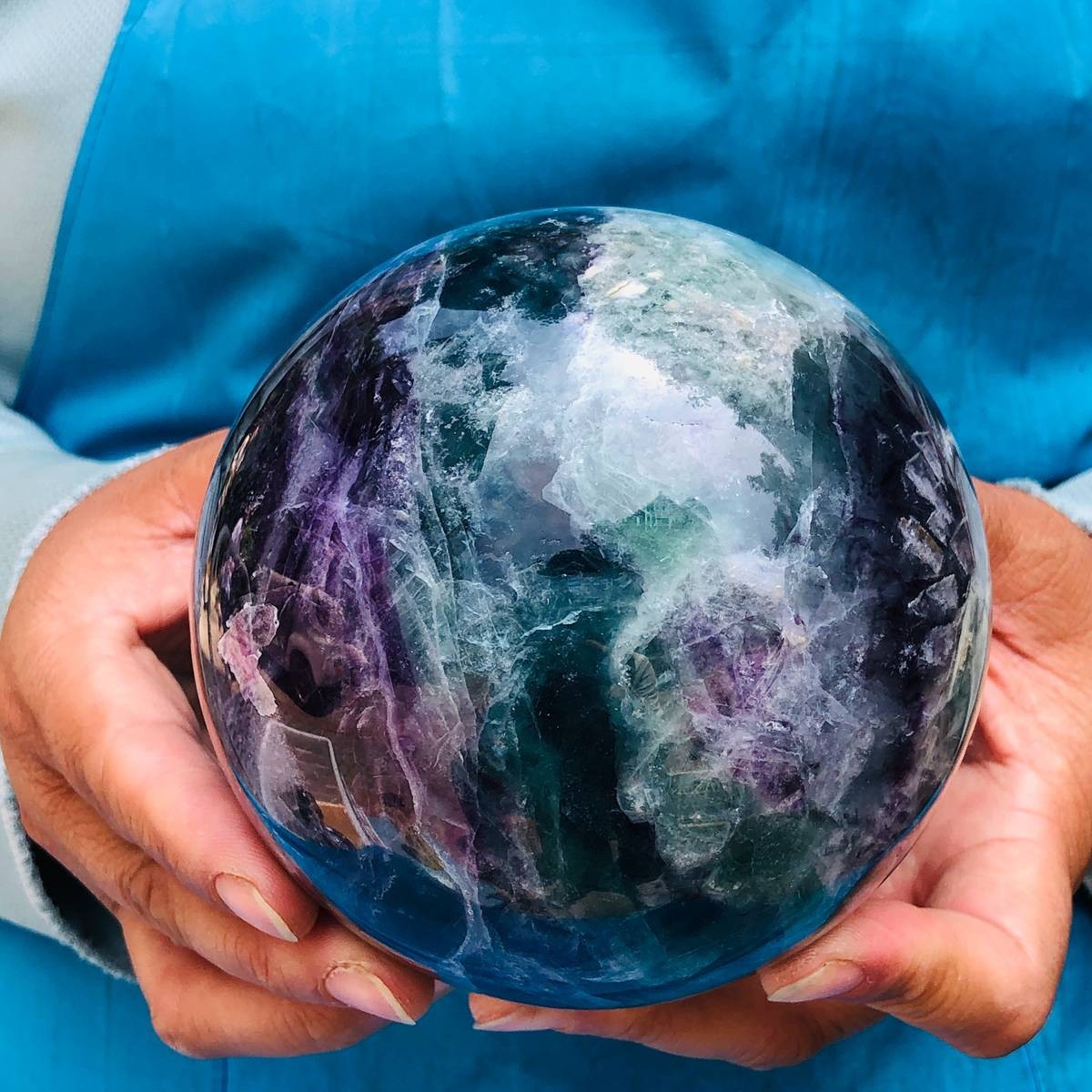 4.44LB Large Natural Fluorite Sphere Quartz Crystal Ball Energy Healing Stone