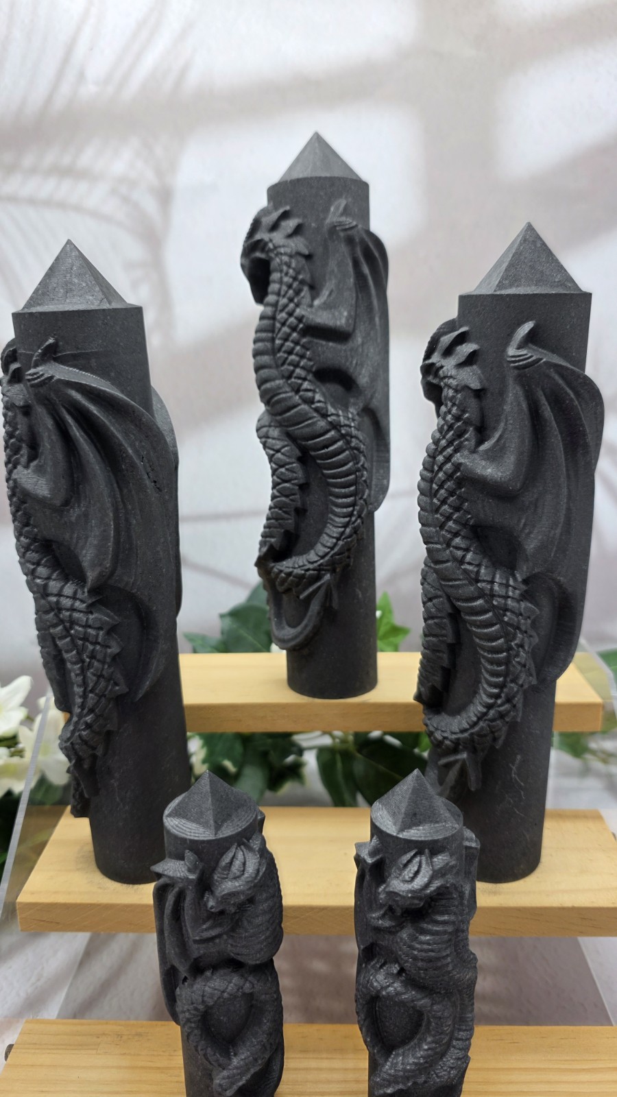 Shungite Dragon Towers Lot of 5 Hand Carved Dragon Obelisks, Protection Groundin