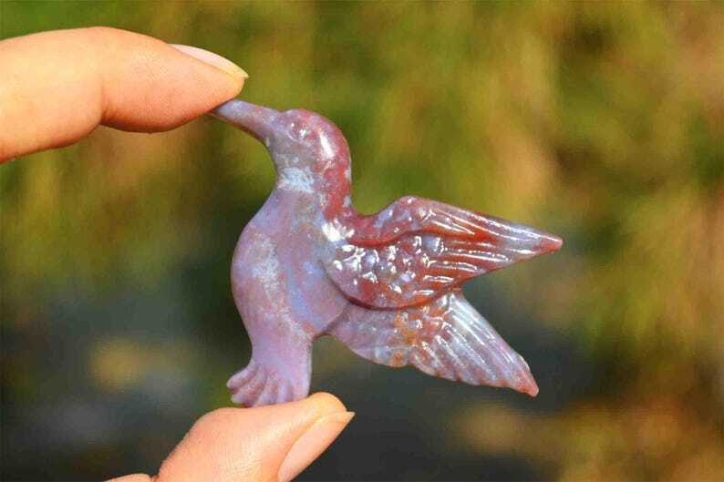 1.6”Natural Ocean jasper Hummingbird Reiki Crystal skull carved Healing gift 1x