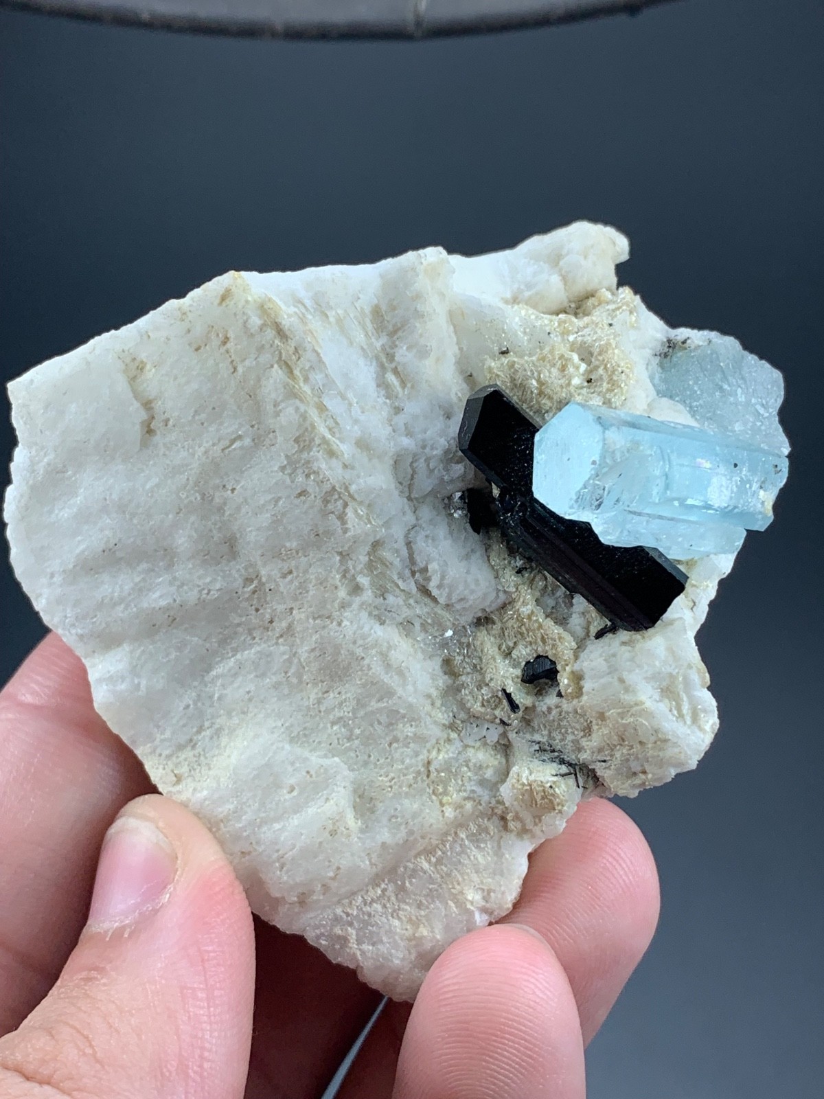 Aquamarine With Black Tourmalin Crystal Feldspar From Pakistan (114 Grams)