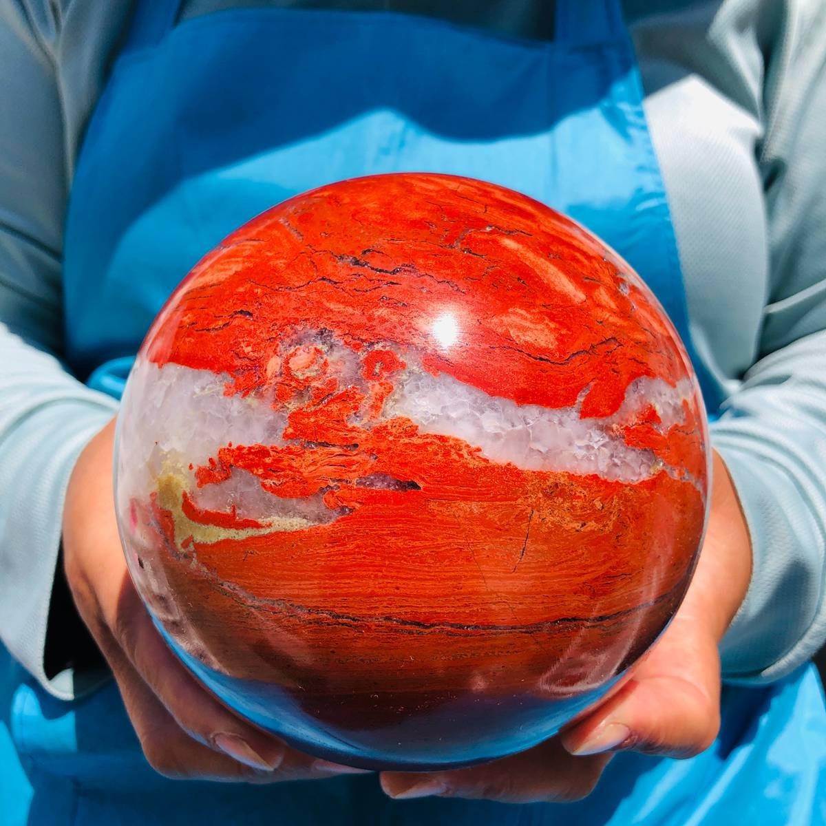 5.96LB Natural red jade ball quartz crystal ball, spiritual energy healing