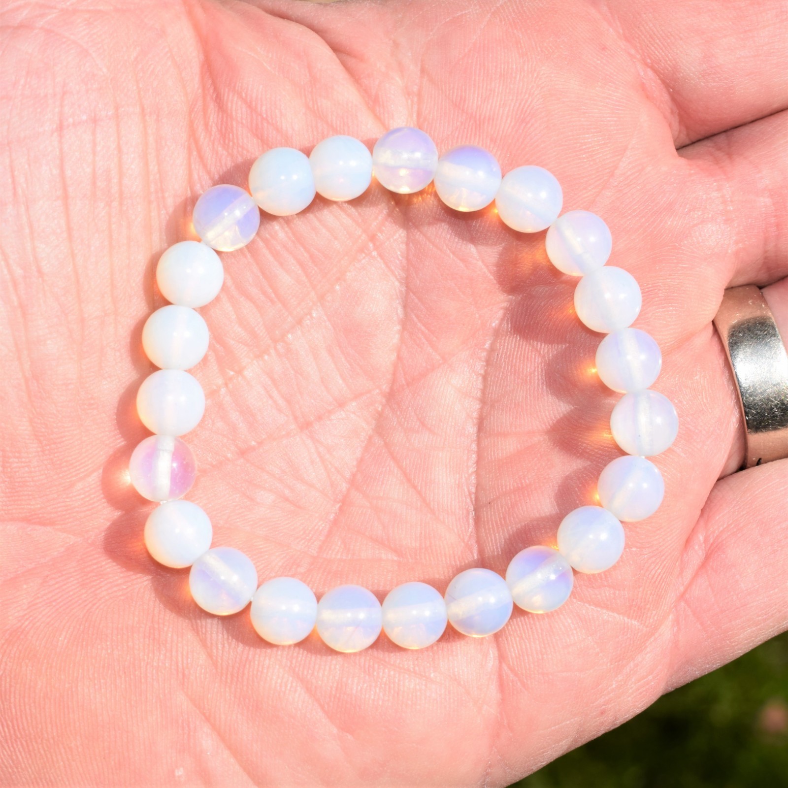 CHARGED Radiant Opalite Crystal 8mm Stretchy Bracelet + Baby Selenite Heart
