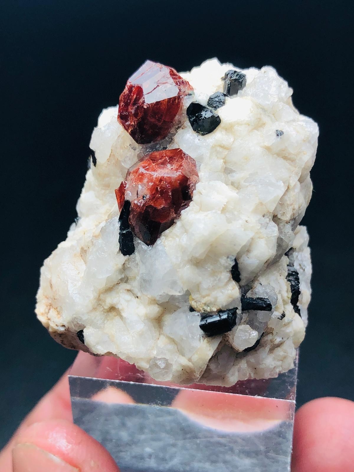 RED GARNET CRYSTALS With TOURMALINE COMBO ON MATRIX – 45 GRAMS – 4 CM