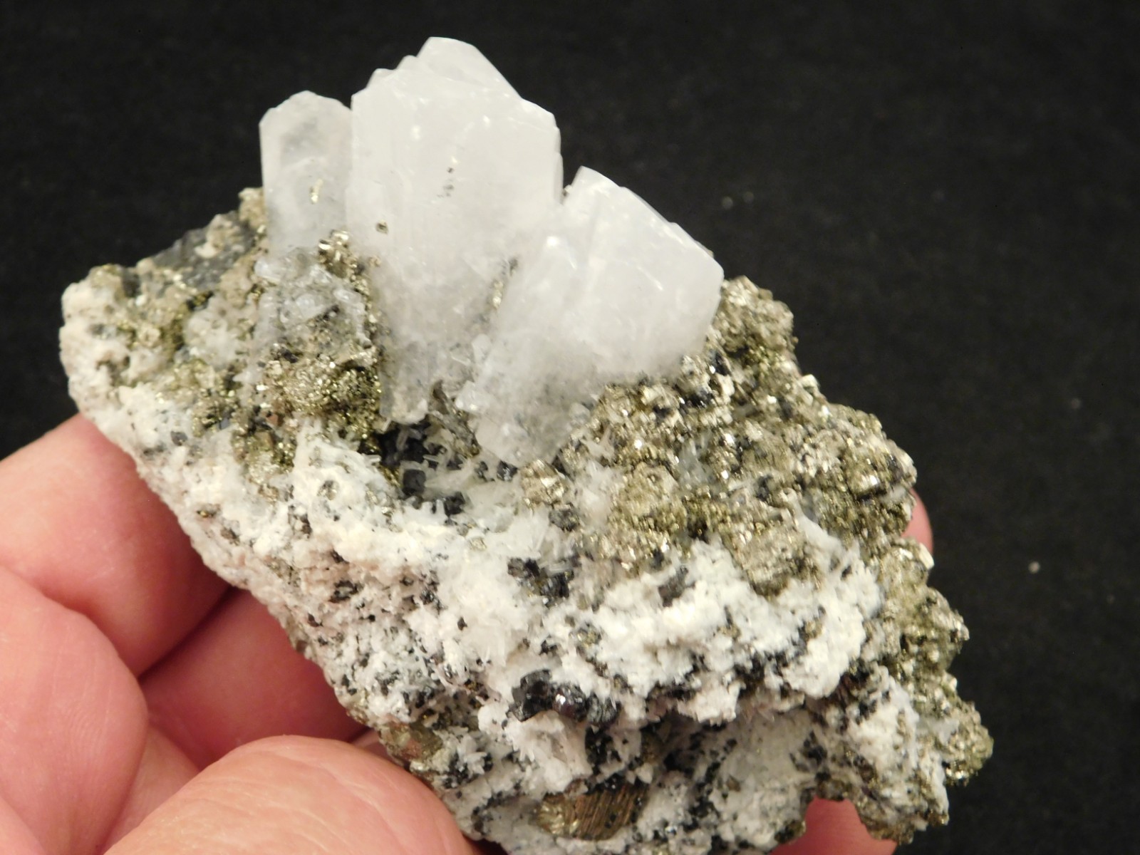 Larger! FLUORESCENT Calcite CRYSTAL Cluster on PYRITE Peru 261gr