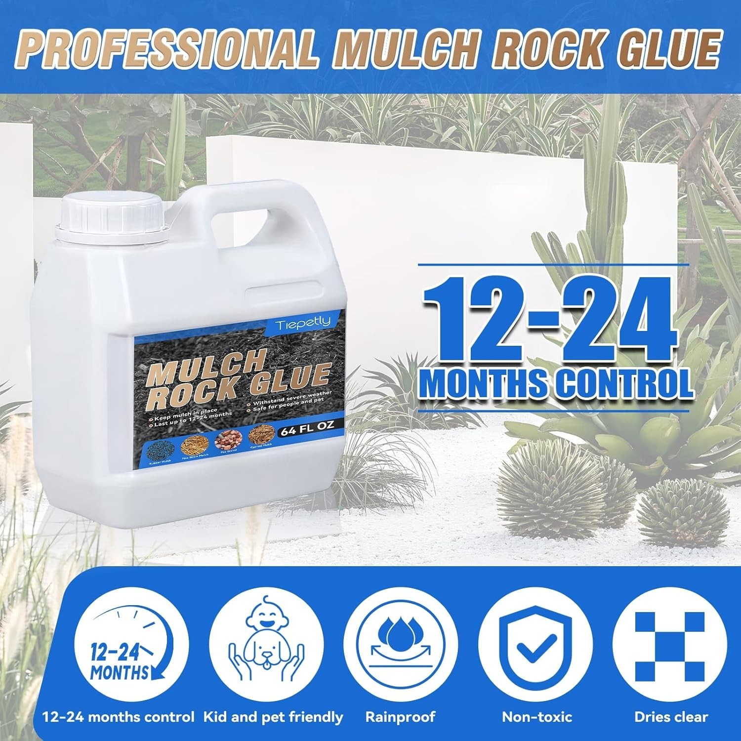 64OZ Mulch & Rock Glue for Landscaping, Powerfully Lock Pea Gravel and Most Mulc