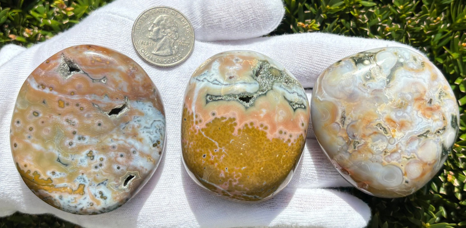 US SALE 297g LOT 3 OCEAN JASPER with 8th VEIN 8 OJ PALM STONES PALM STONE STONES