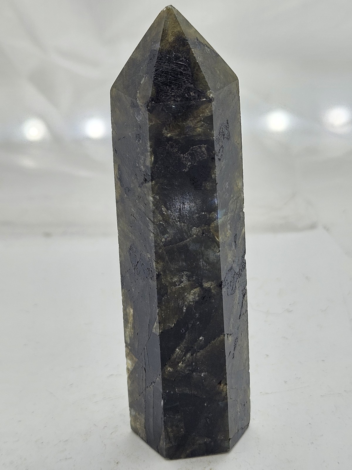 Flashy Labradorite Crystal Obelisk – High Polish Spectrolite Statement Piece