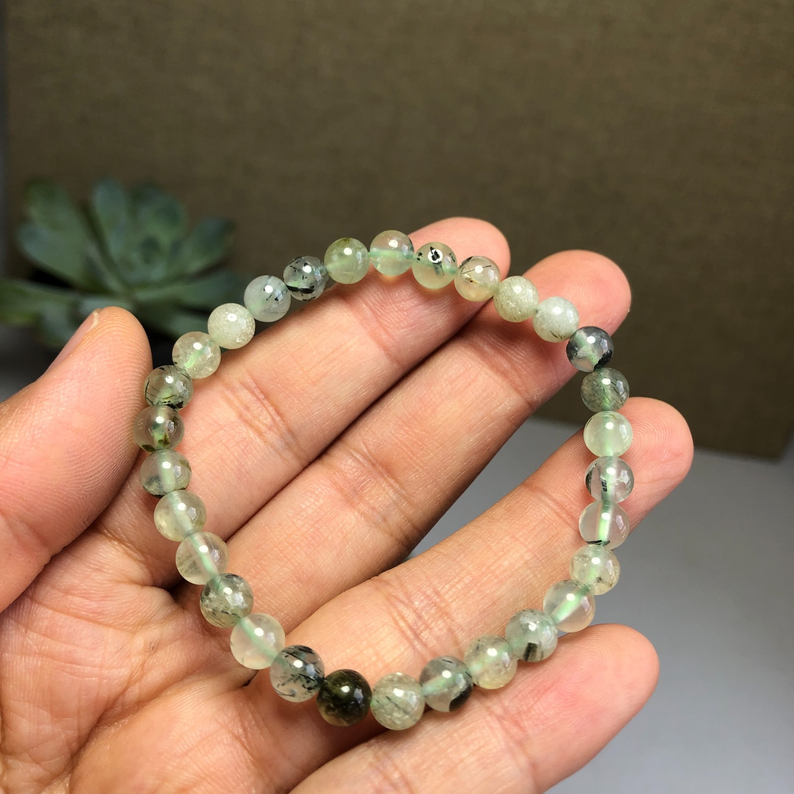 2Pcs Wholesal Prehnite bracelets Crystal ball sphere facet 6mm