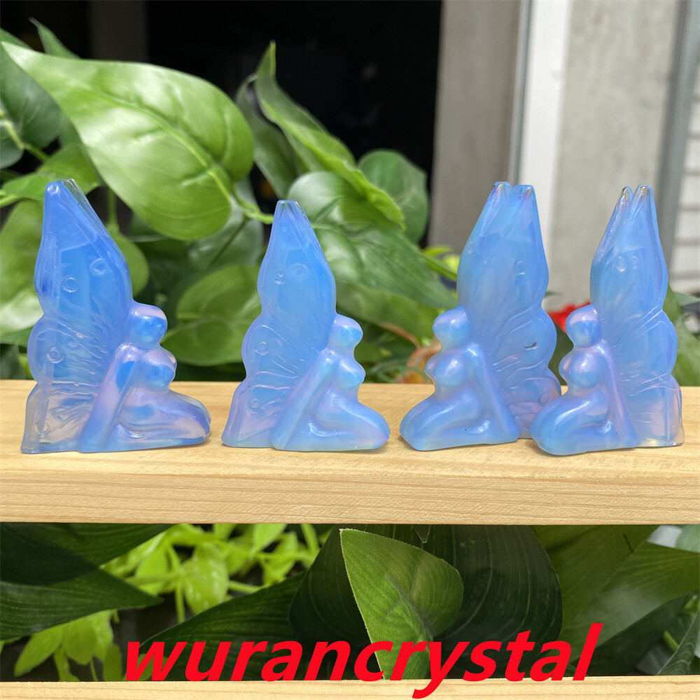 A+ 1.7″ Blue Opalite Butterfly fairy Carved Quartz crystal skull point gift 1pc
