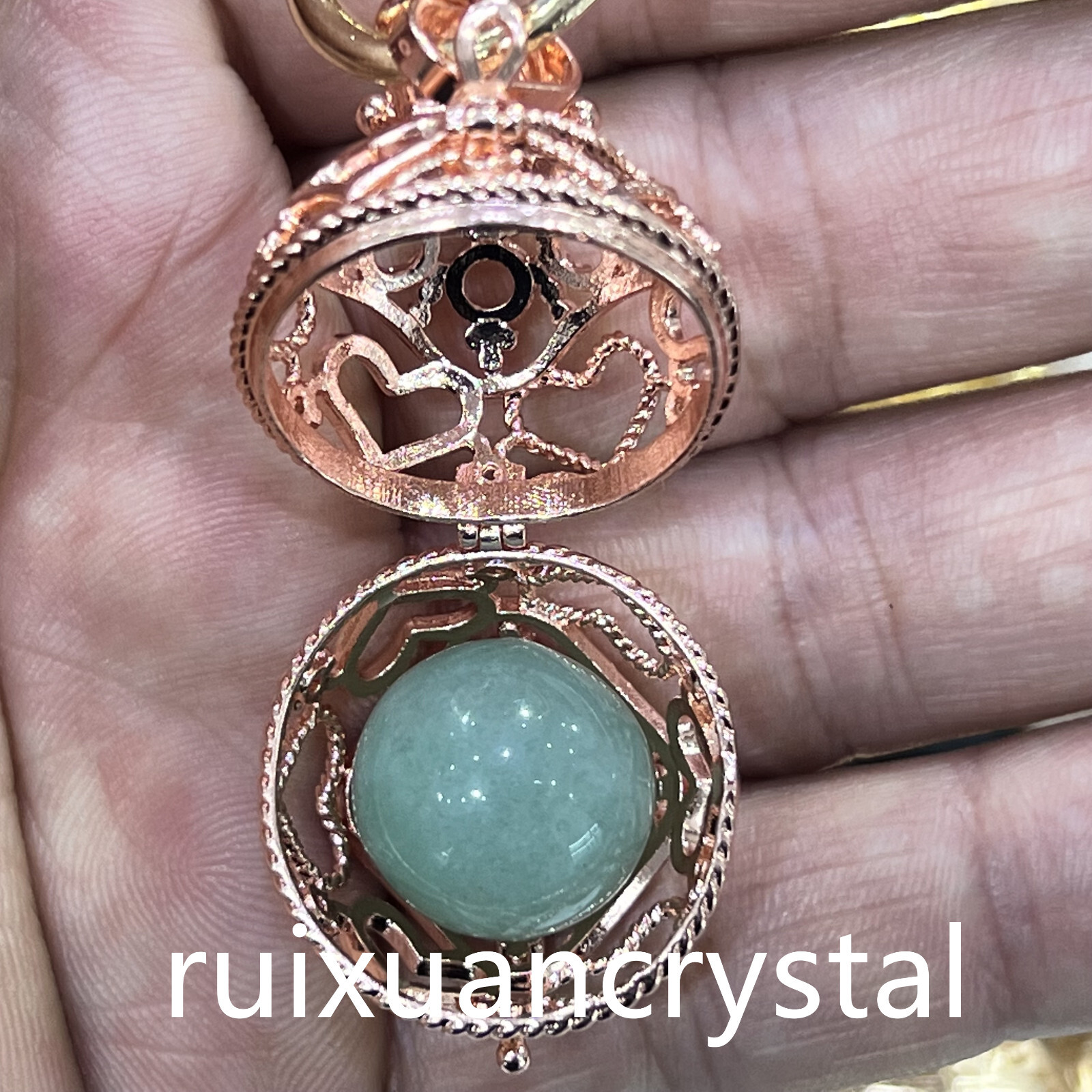 1pc Natural Aventurine Quartz Sphere cage key chain Crystal Reiki Healing