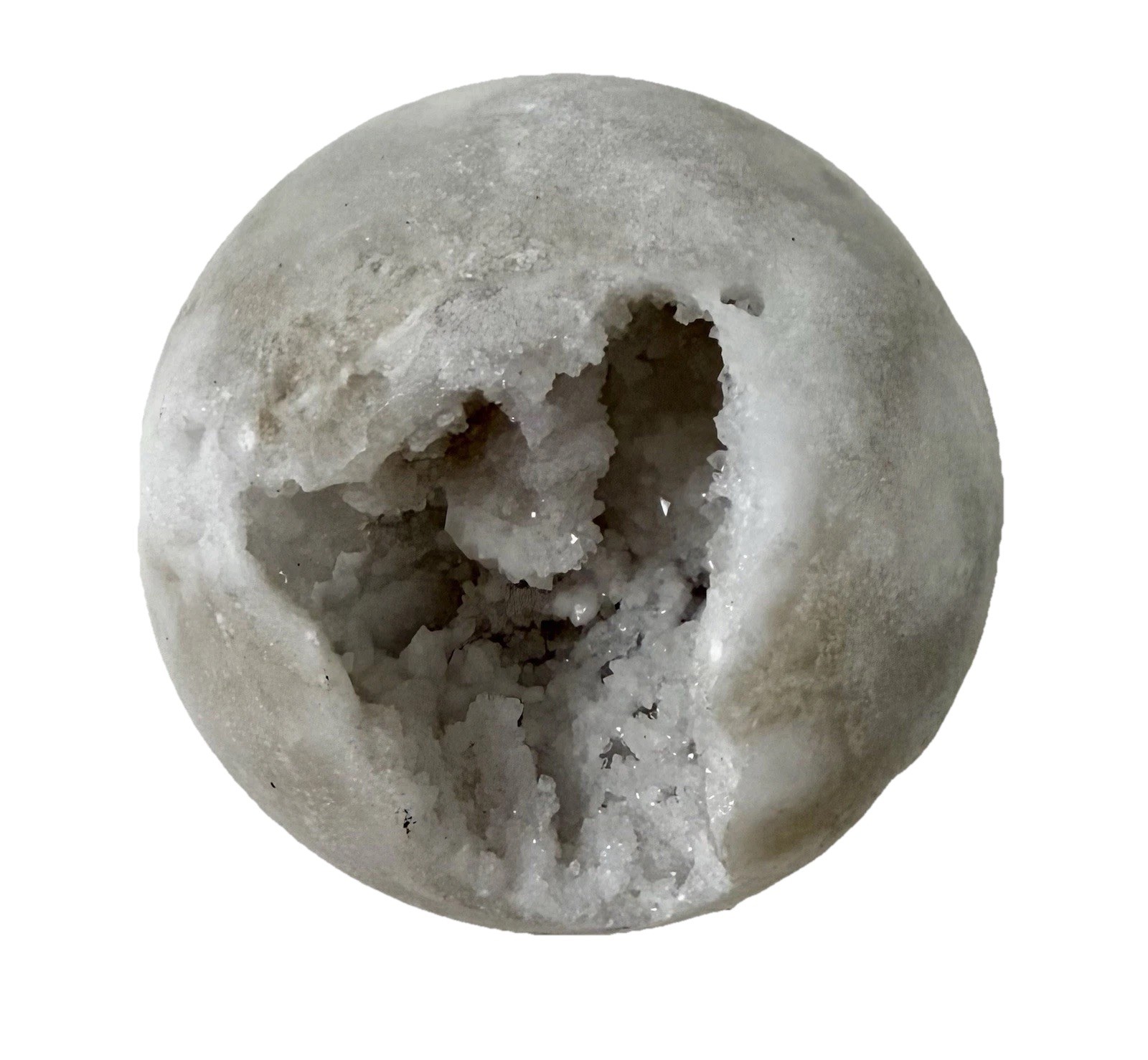 397g White Agate Big Druzy Crystal Sphere Polished With Holder