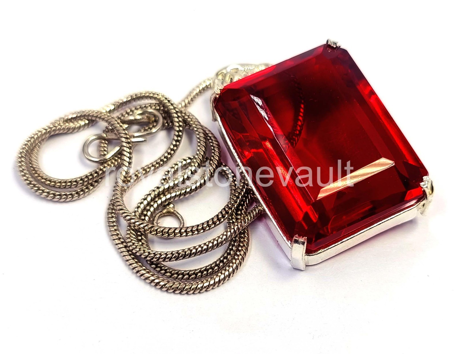102.5 CT Natural Red Ruby Emerald Cut 925 Silver Pendant Free Chain IGL Gem 6AHX