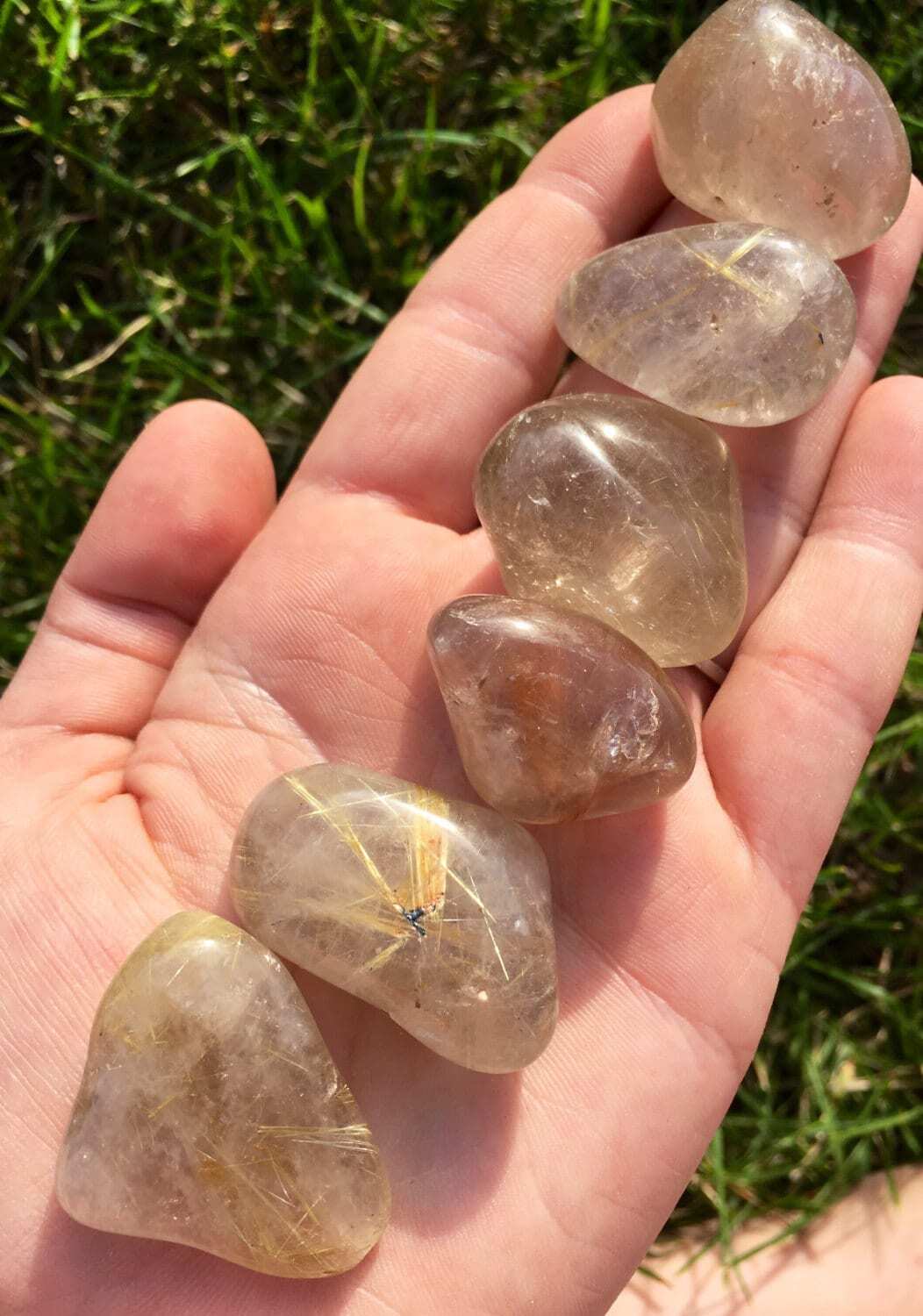 Golden Rutilated Quartz Tumbled Stone – Polished Natural Gold Rutilated Quartz