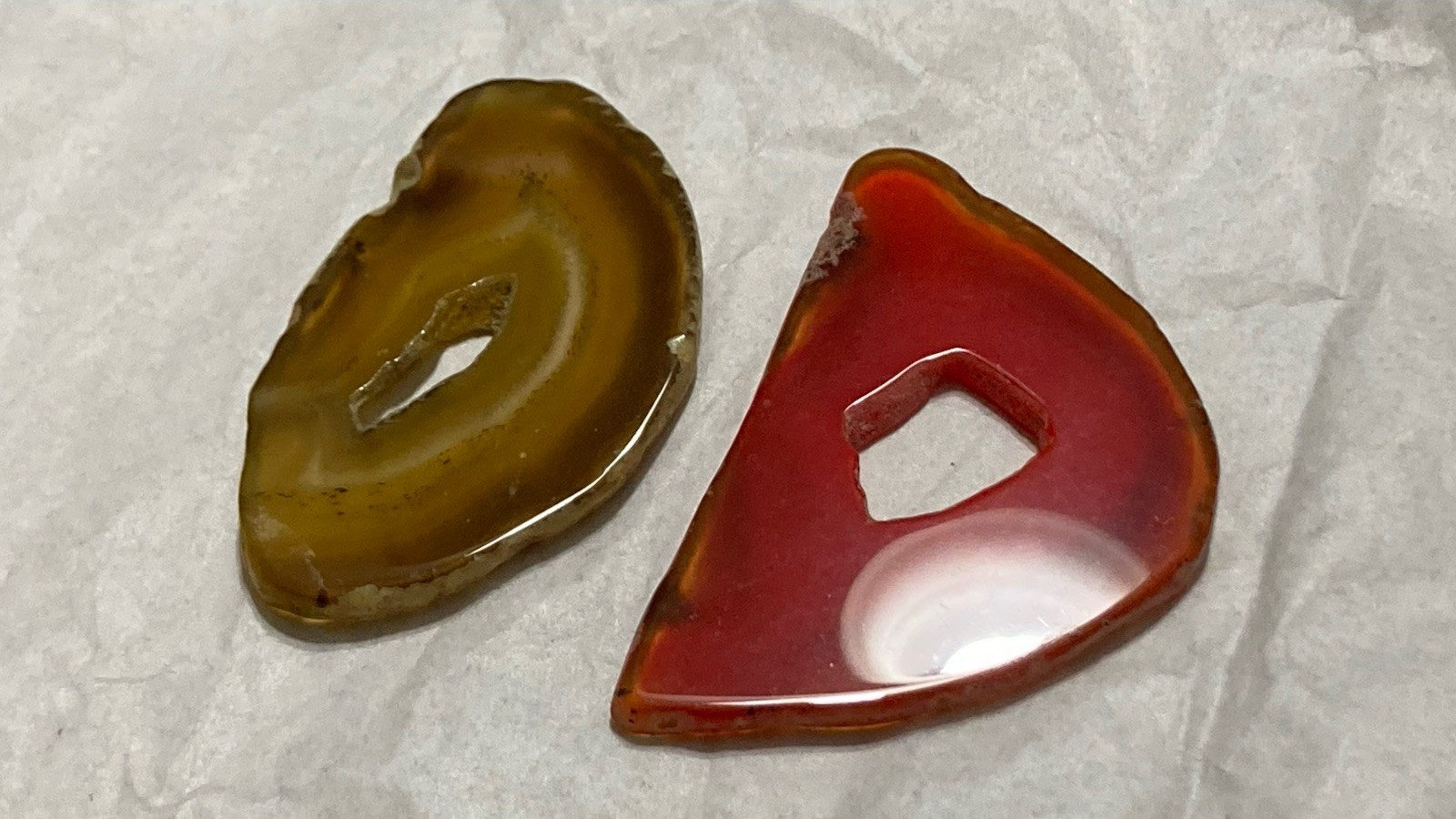 Set Of 2 Cut Red Yelw Agate Crystal Geode Druzy Slice Solar Quartz Stone 27G 26G
