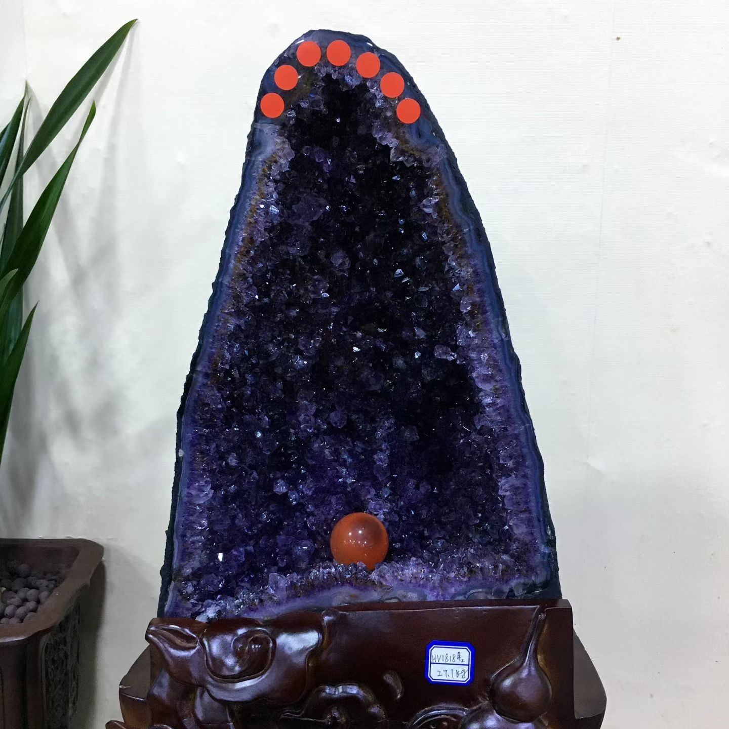 59.6LB Top Natural Amethyst Geode Quartz Crystal Cathedral Healing Decor +Stand
