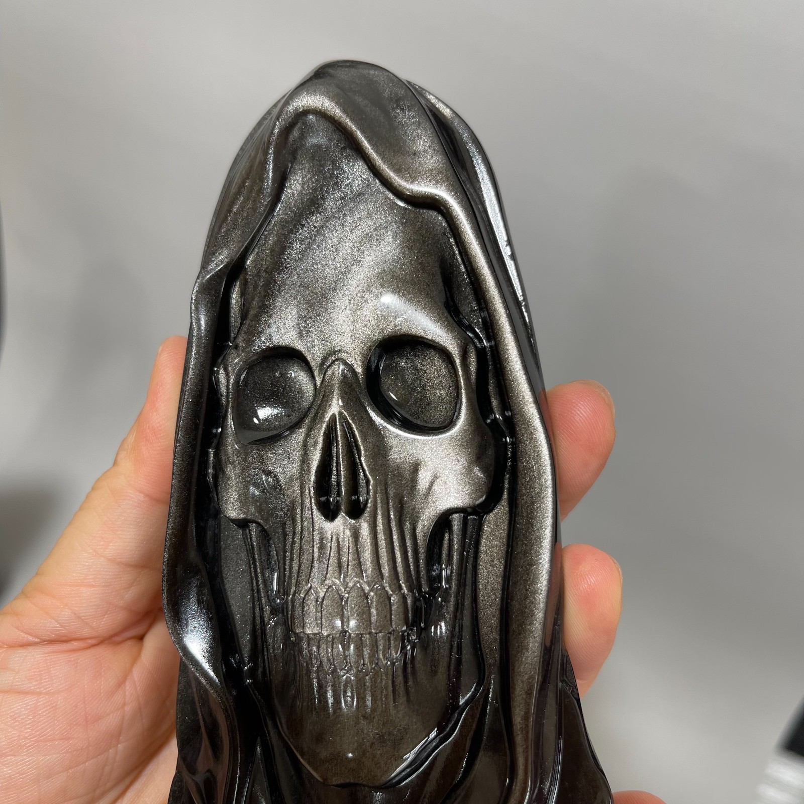 1 pcs Silver Sheen Obsidian Quartz Carved Crystal Skull Reiki Healing