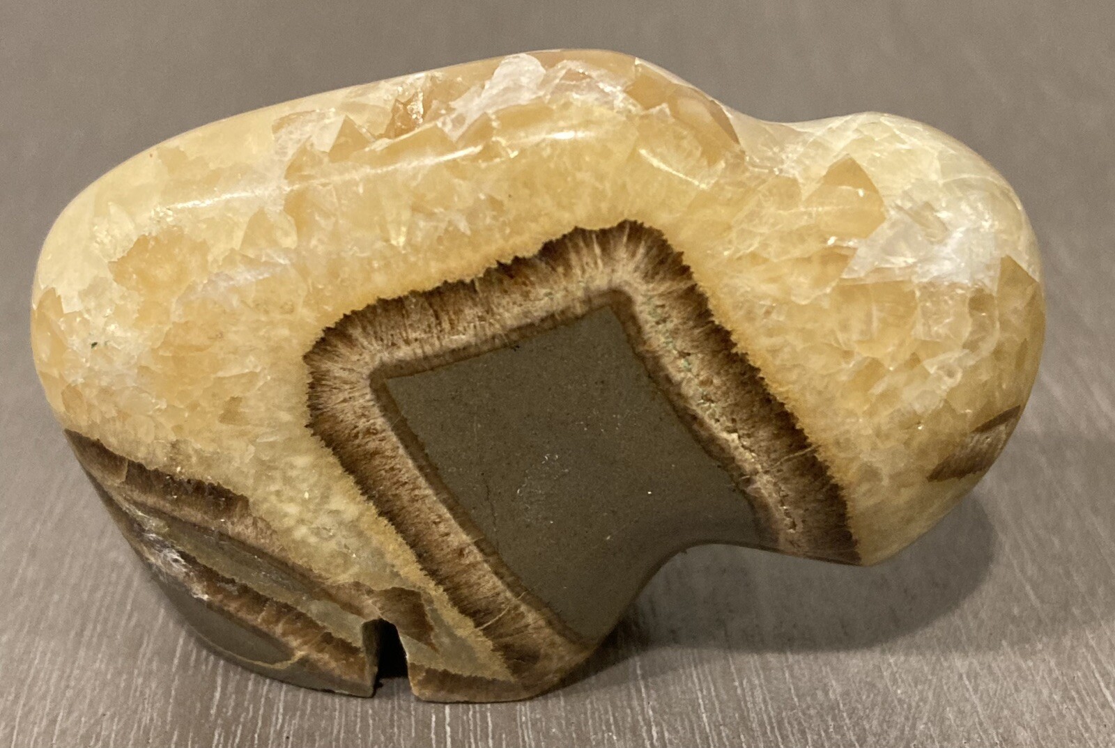 Septarian Crystal Carved Buffalo Bison Adult Baby Pair Utah Dragon Stone Geode