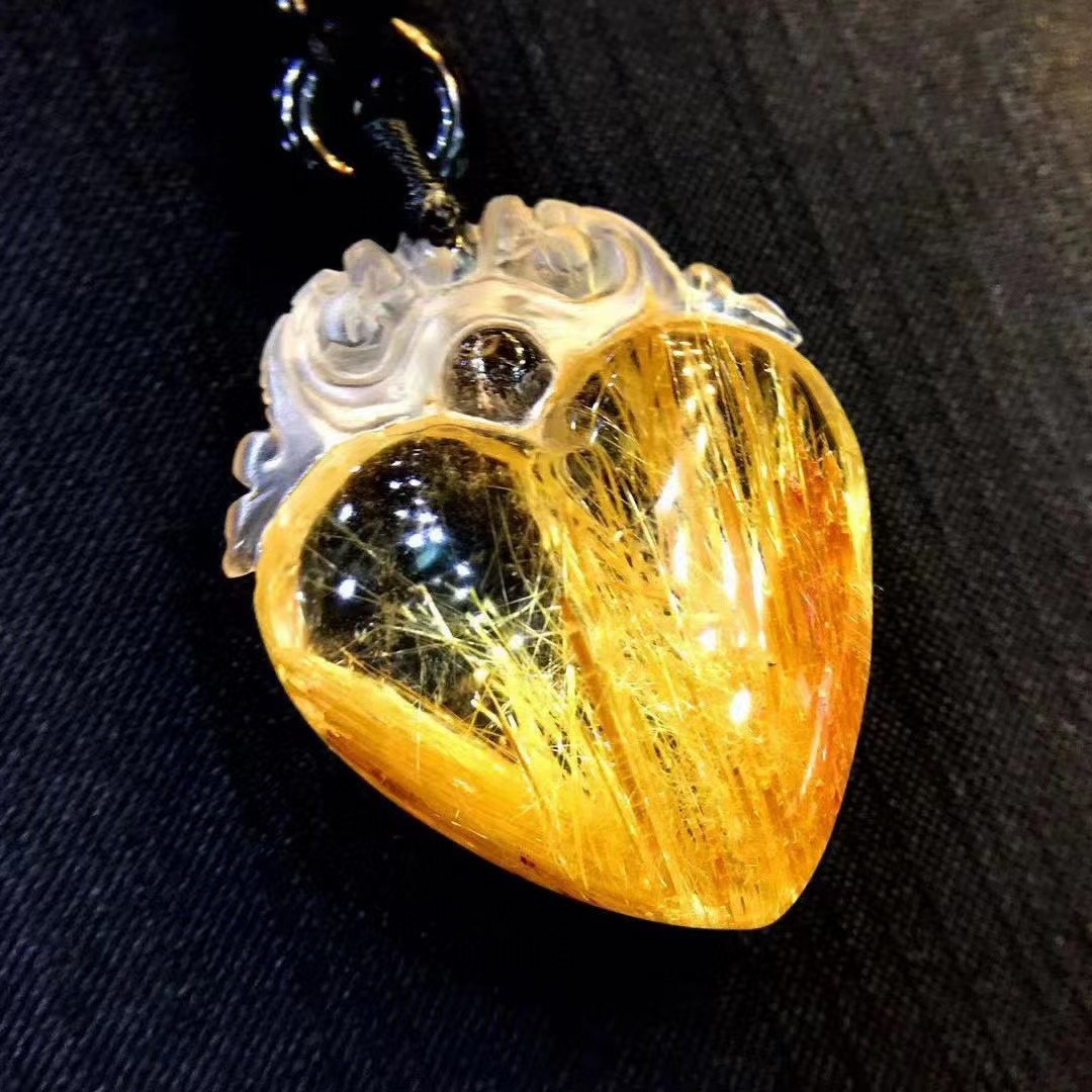 34*28*13mm A++ Natural Gold Rutilated Quartz Titanium Crystal Pendant 1pc