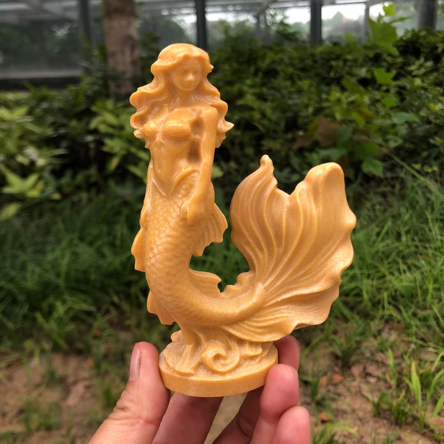 1pc Natural Yellow Jade Quartz Carved Mermaid Skull Crystal Reiki Decor Gift