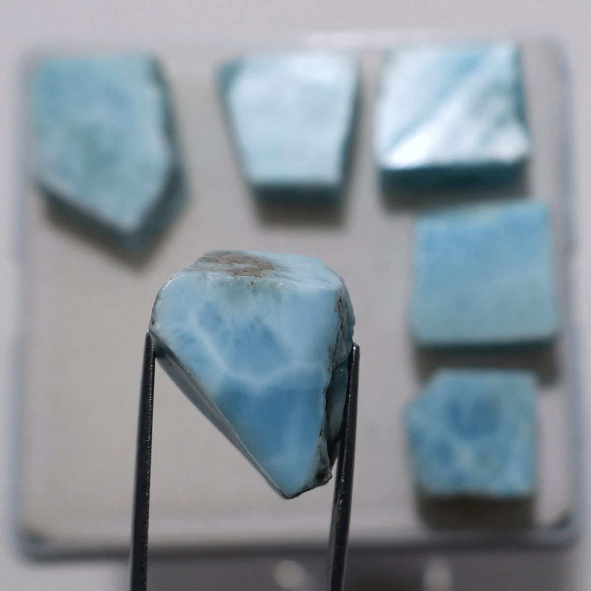 6 PC Caribbean Sky Larimar Raw Slabs— Natural Ocean Blue Rare Crystal Collection