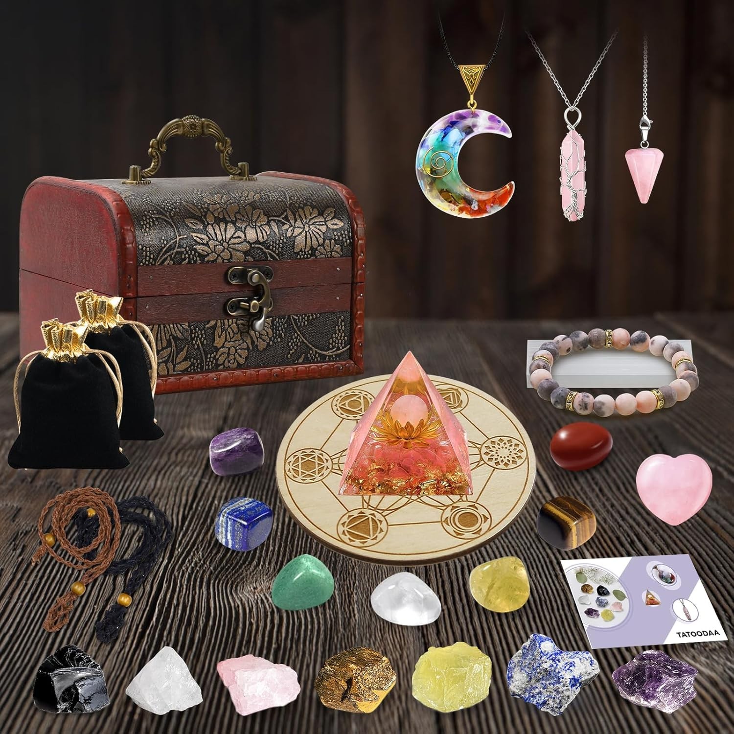 28-Piece Natural Crystal Healing Set – Selenite, Chakra Stones & Gifts for Women