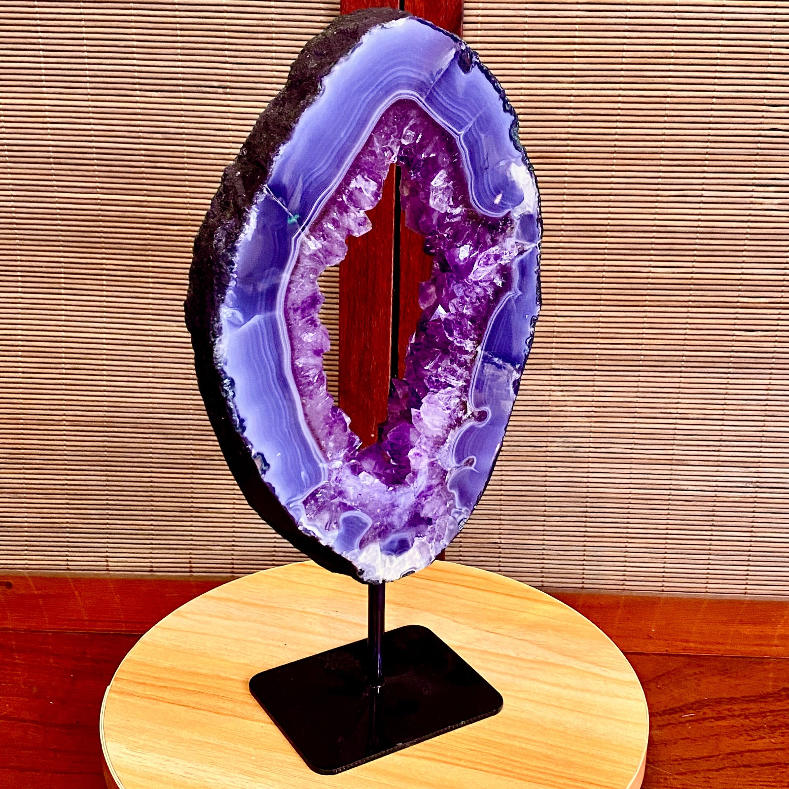 4.4LB Natural Amethyst Cave Crystal Slice Crescent shaped Hand Cut Repai